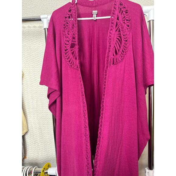 BN #53 Chico's One Size Fuchsia Open Front Poncho Cardigan Sweater - Picture 5 of 7